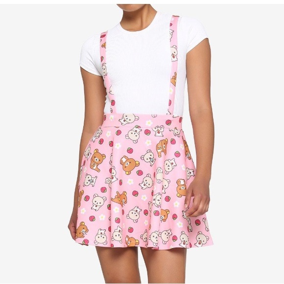 Hot Topic Skirts Hot Topic Rilakkuma Strawberry Suspender Skirt